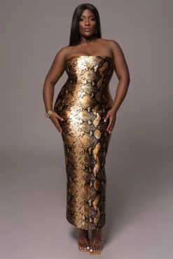 Gold Bianca Snakeskin Slit Dress