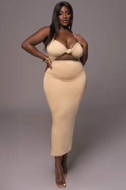 Beige Midnight Memories Midi Dress