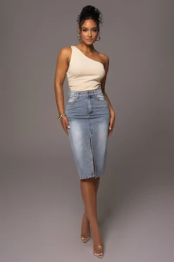 Denim Vintage Blues Slit Skirt