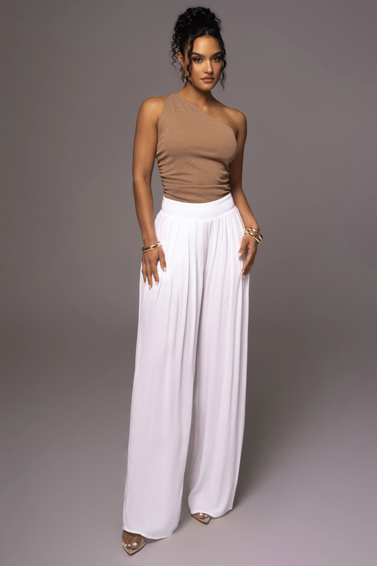 Tan Rebel One Shoulder Top - Image 3
