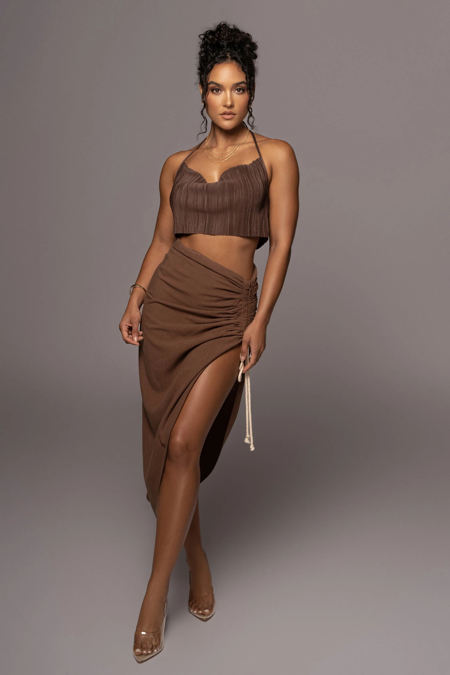 Chocolate Spring Ruched Linen Skirt - Image 4