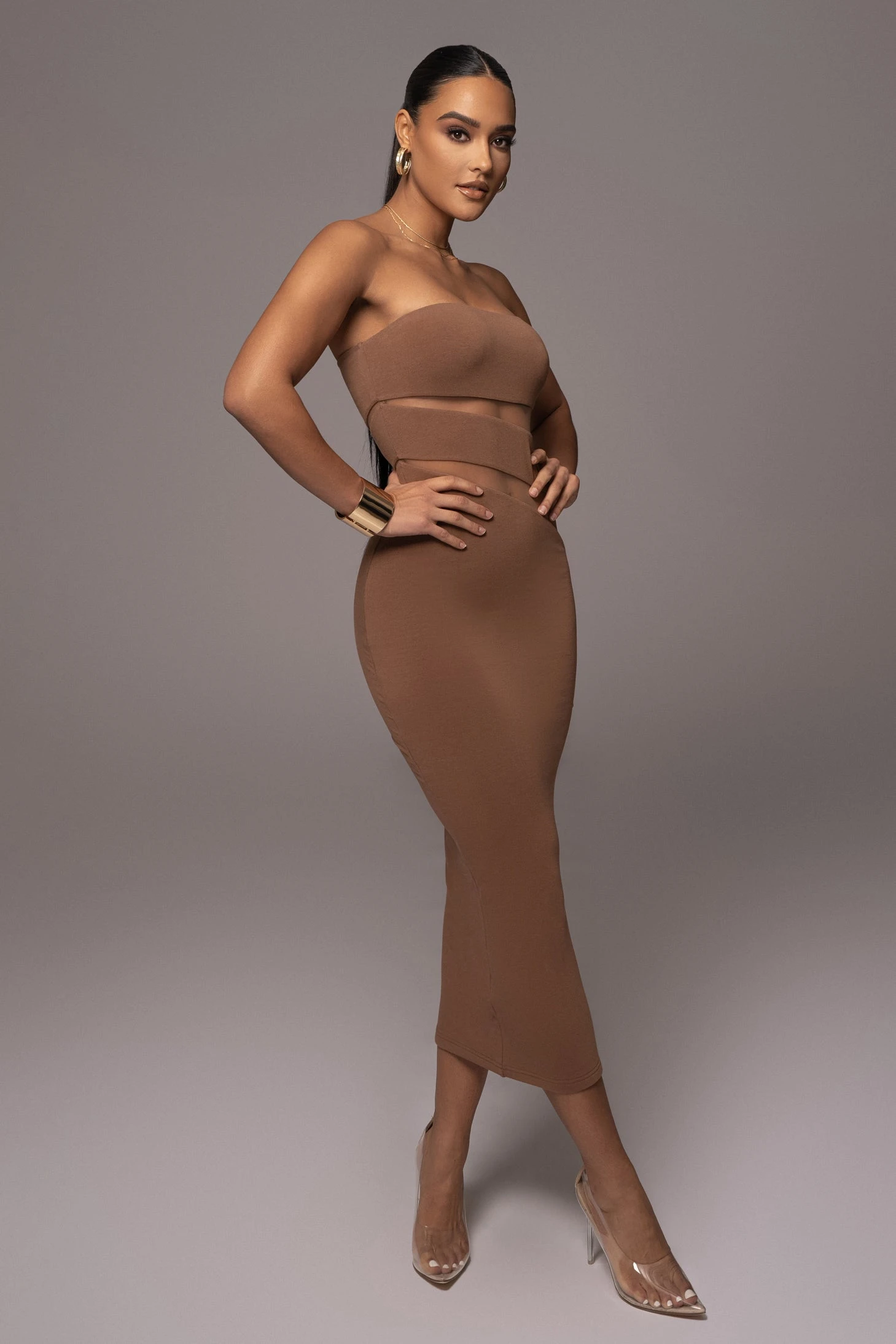 Pecan Unpredictable Midi Dress - Image 9