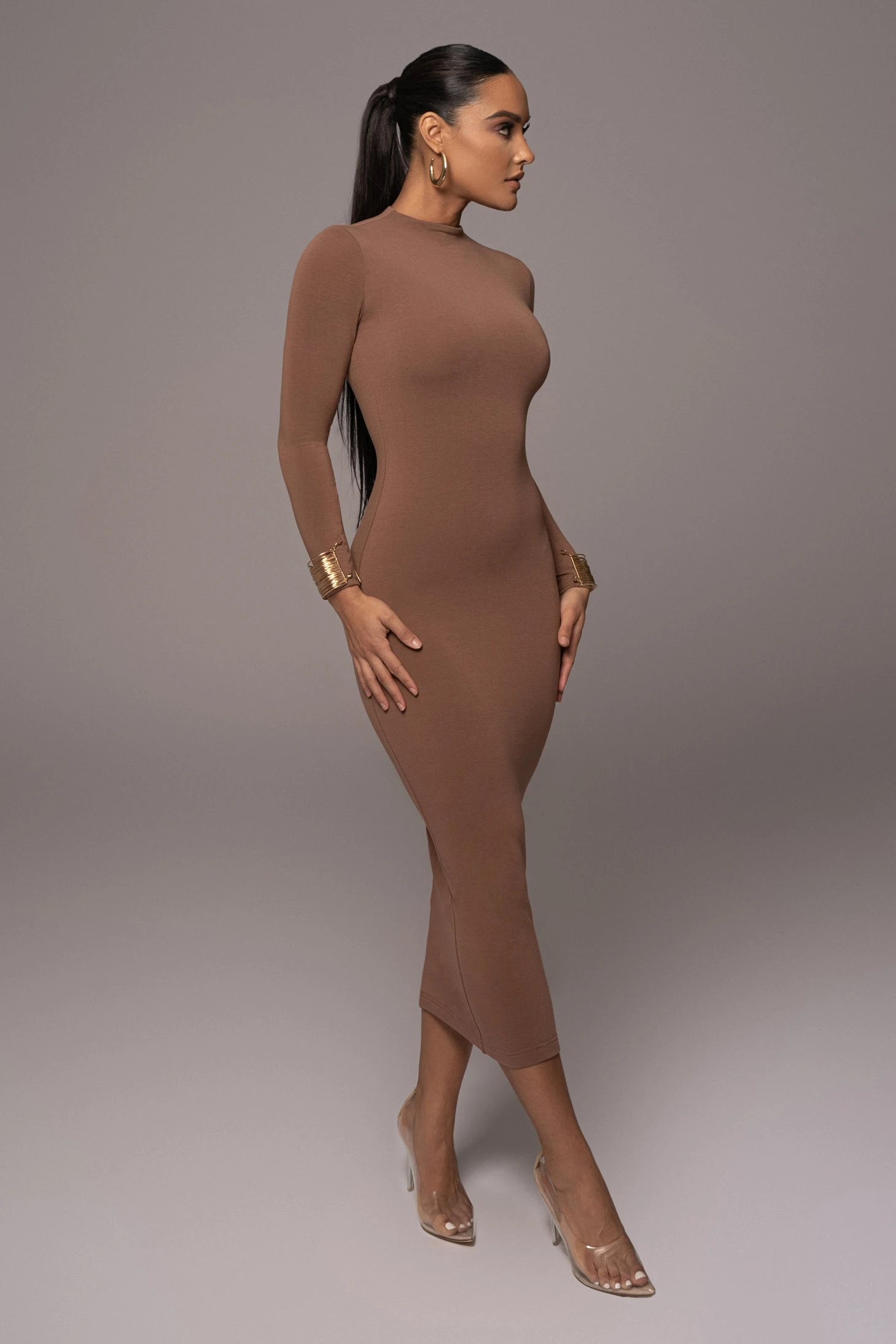 Pecan Lucia Mock Neck Midi Dress - Image 4