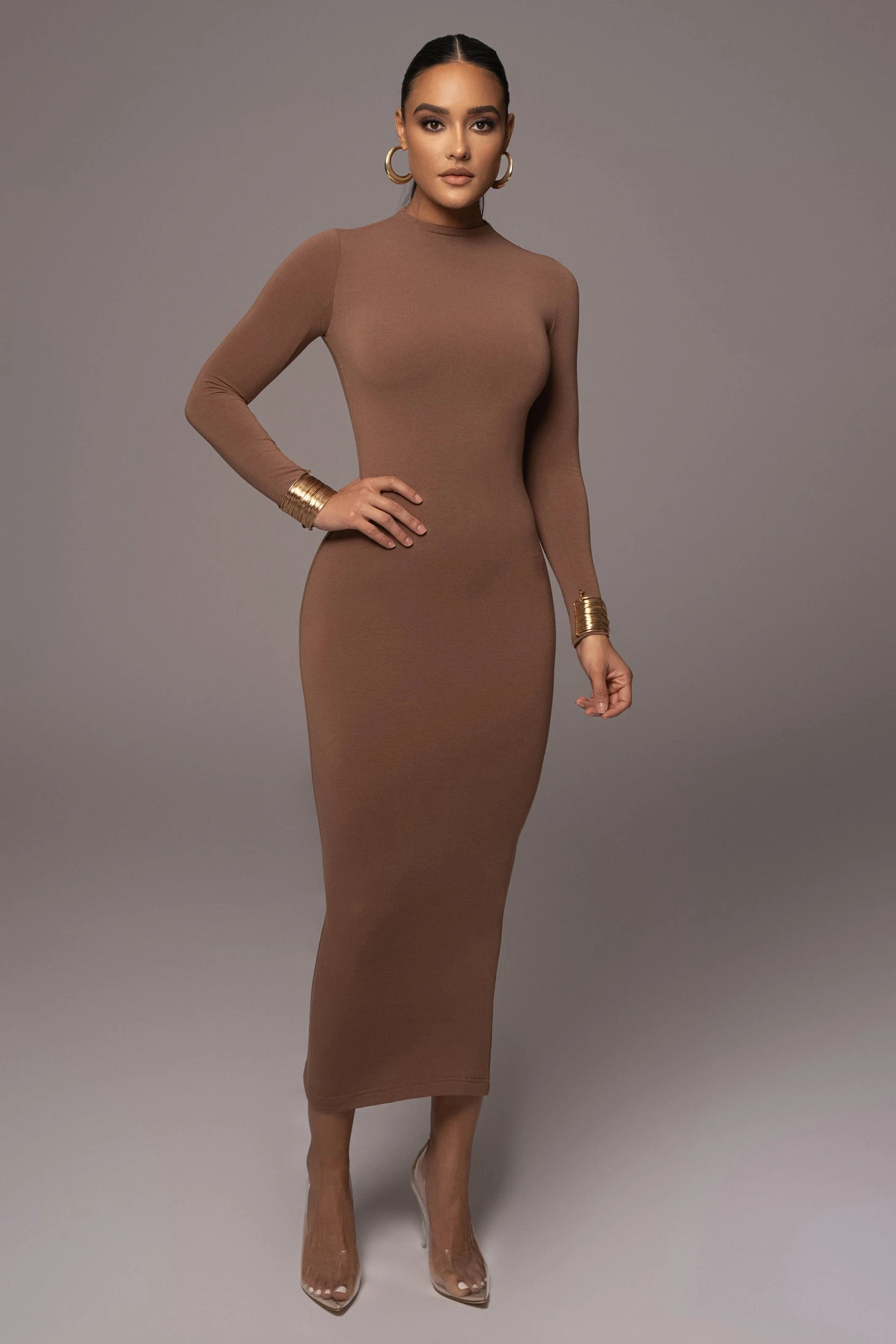 Pecan Lucia Mock Neck Midi Dress - Image 3