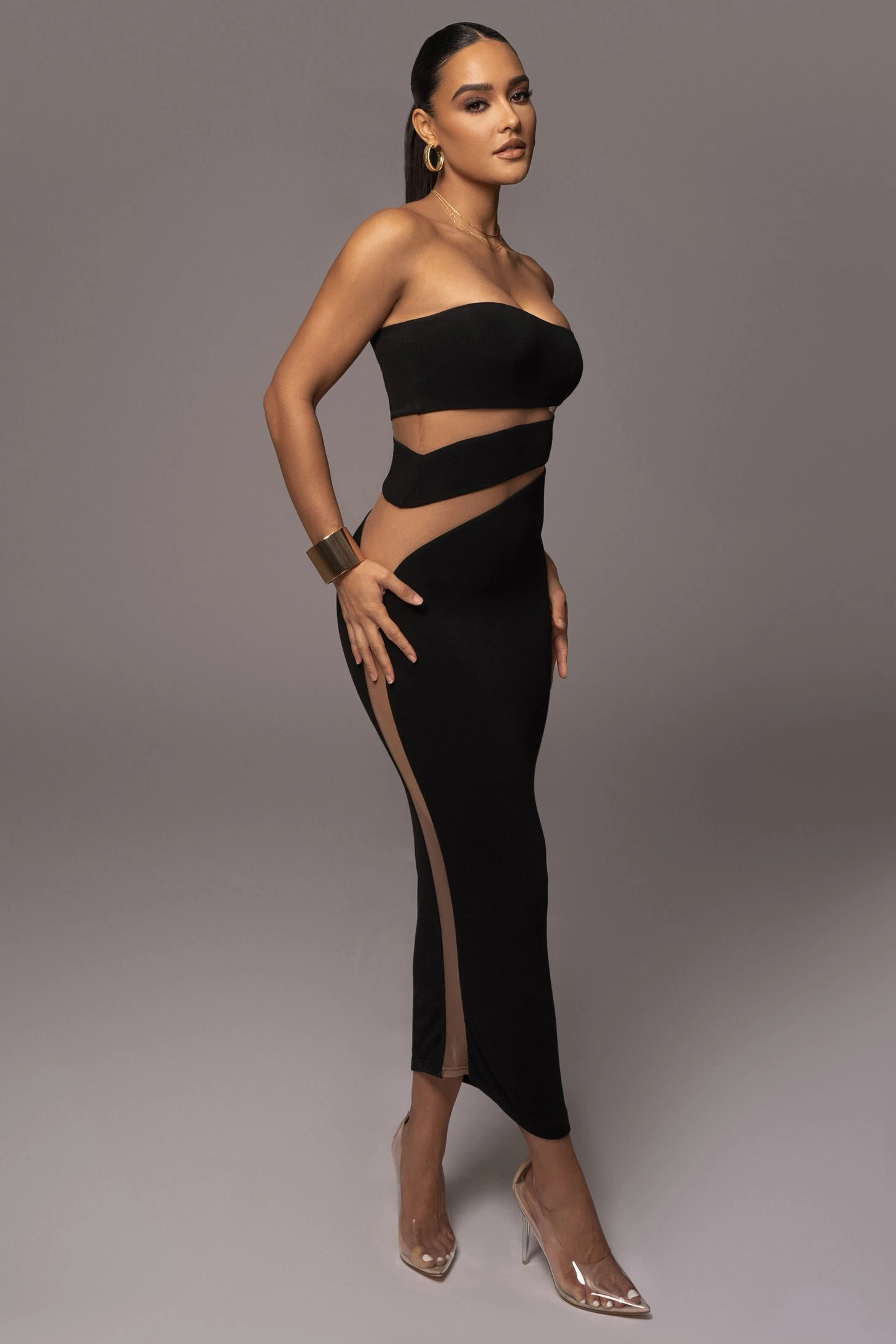 Black Unpredictable Midi Dress - Image 3