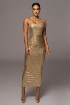 Gold Rubi Cowl Neck Cocktail Dress