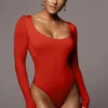 Jluxbasix Red Bethie Scoop Long Sleeve Bodysuit