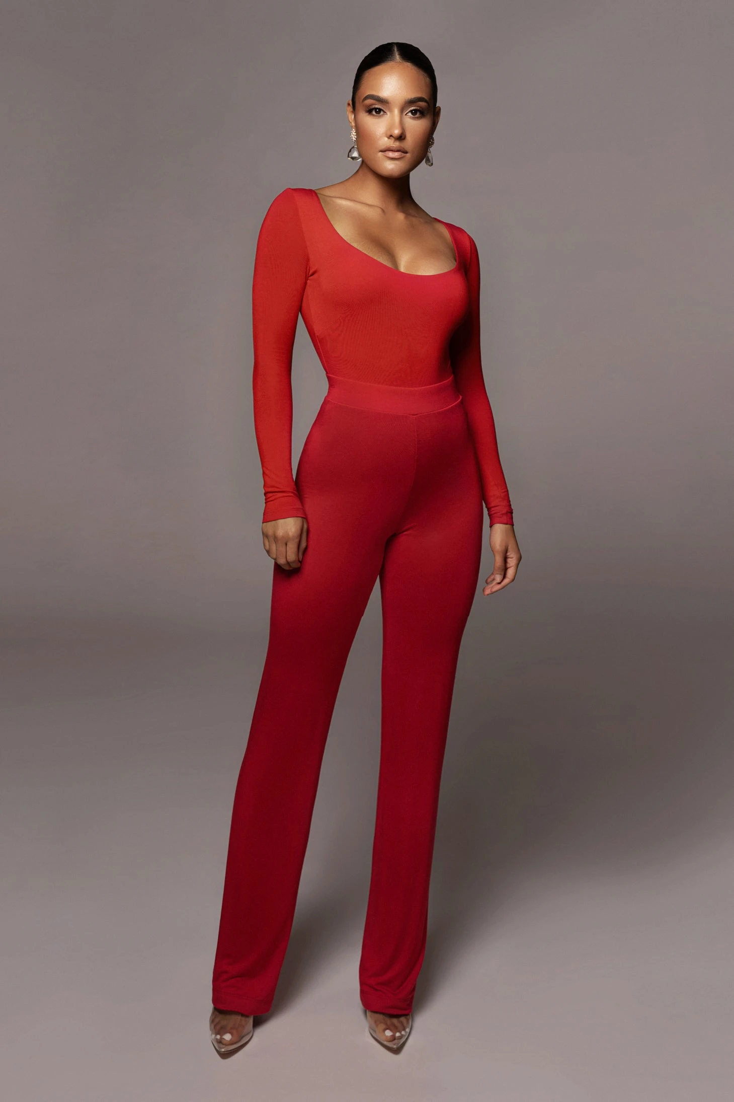 Jluxbasix Red Bethie Scoop Long Sleeve Bodysuit - Image 2
