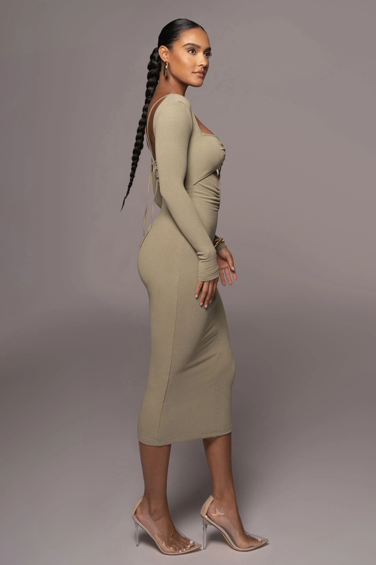 Olive Mesmerize Midi Dress - Image 11